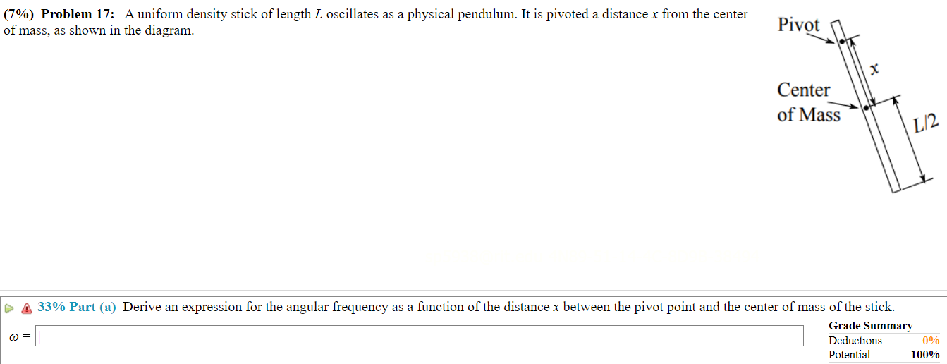 Solved (7\) Problem 17 A uniform density stick of length L