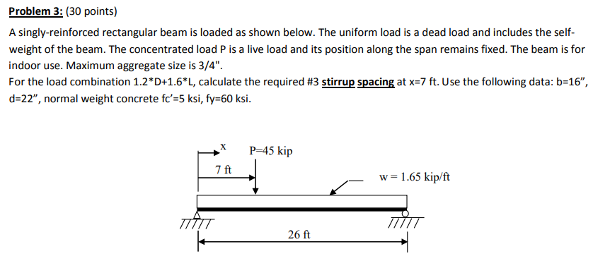 Solved A singly-reinforced rectangular beam is loaded as | Chegg.com