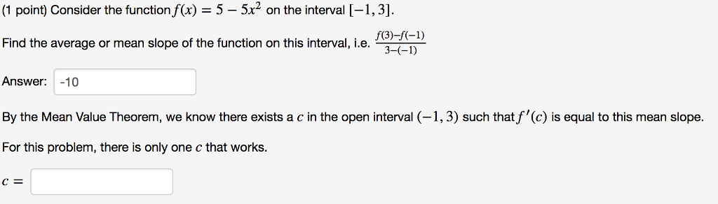 Solved (1 point) Consider the function f(x) 5- 5x2 on the | Chegg.com