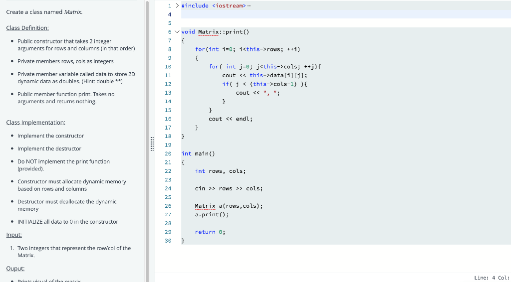 Solved Create a class named Matrix. Class Definition: • | Chegg.com