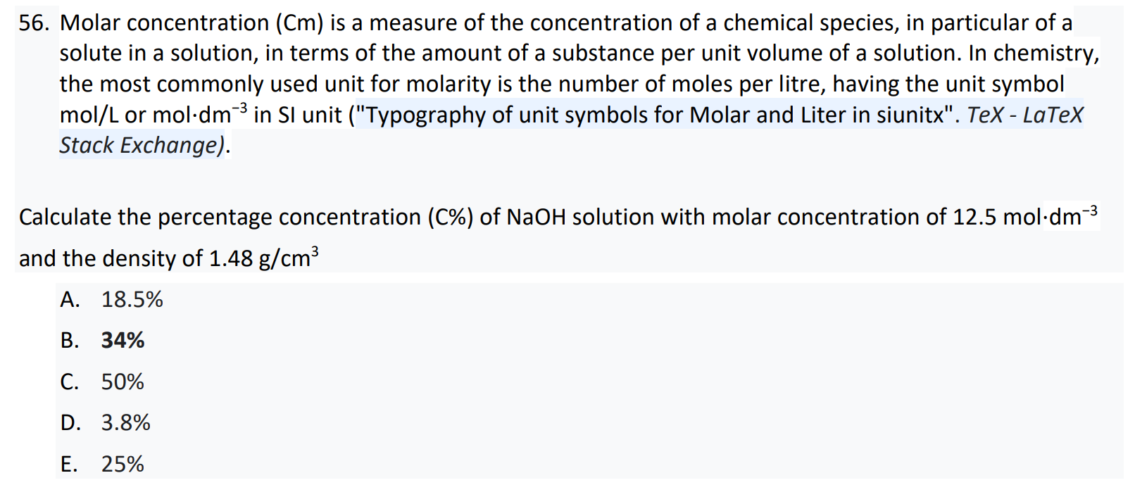 Solved 56. Molar concentration (Cm) is a measure of the | Chegg.com