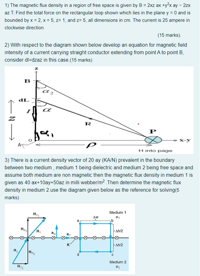 Solved 1) The magnetic flux density in a region of free | Chegg.com