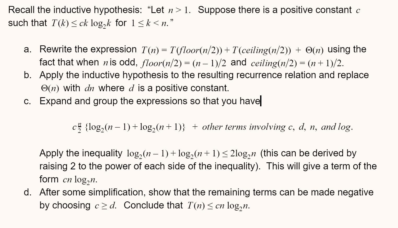 Recall The Inductive Hypothesis Let N Gt 1 Chegg Com