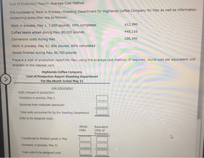 Solved Cost Of Production Report Average Cost Method The 6087