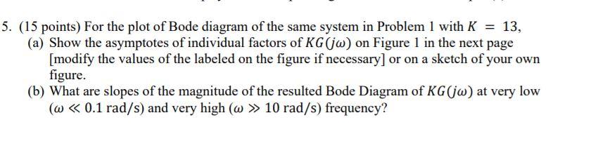 Solved 5. (15 points) For the plot of Bode diagram of the | Chegg.com