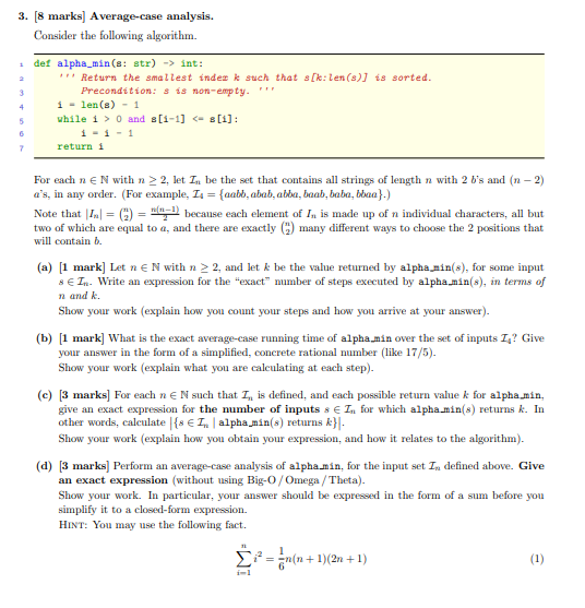 Solved 3. (8 Marks) Average-case Analysis. Consider The | Chegg.com