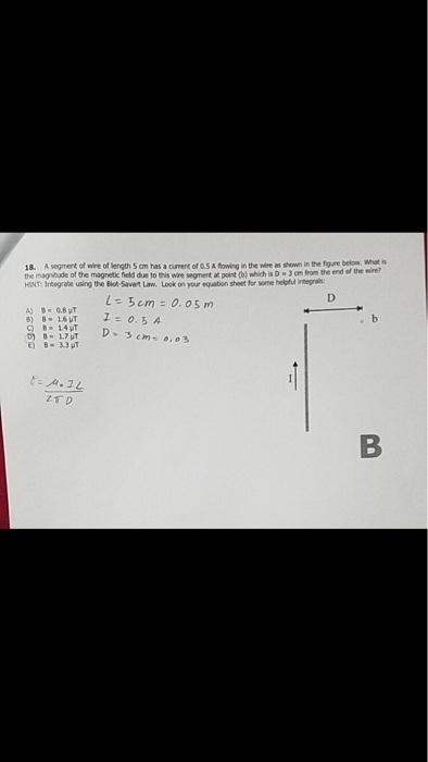 Solved A segment of wire of length 5 cm has a current of 0.5 | Chegg.com