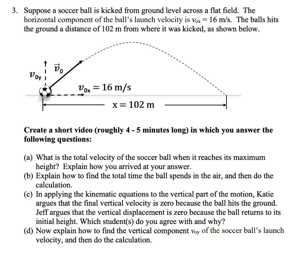 Solved 3. Suppose a soccer ball is kicked from ground level | Chegg.com