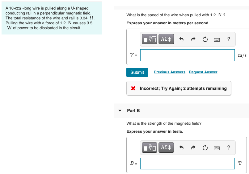 Solved A 10 cm long wire is pulled along a U shaped Chegg com
