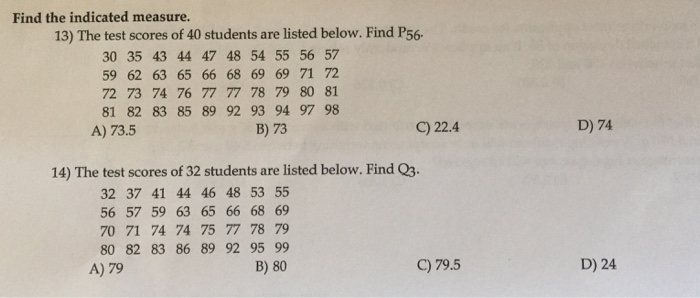 Solved Find the indicated measure. 13) The test scores of 40 