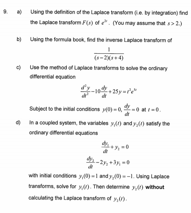 Solved 9. a) Using the definition of the Laplace transform | Chegg.com