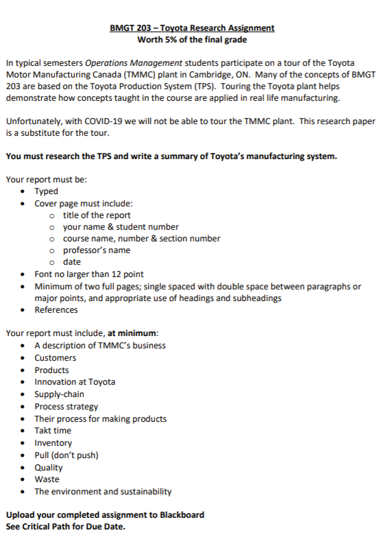 Solved Bmgt 3 Toyota Research Assignment Worth 5 Of Chegg Com