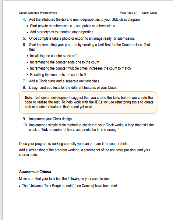 Solved Object Oriented Programming Pass Task 3.1 - Clock | Chegg.com