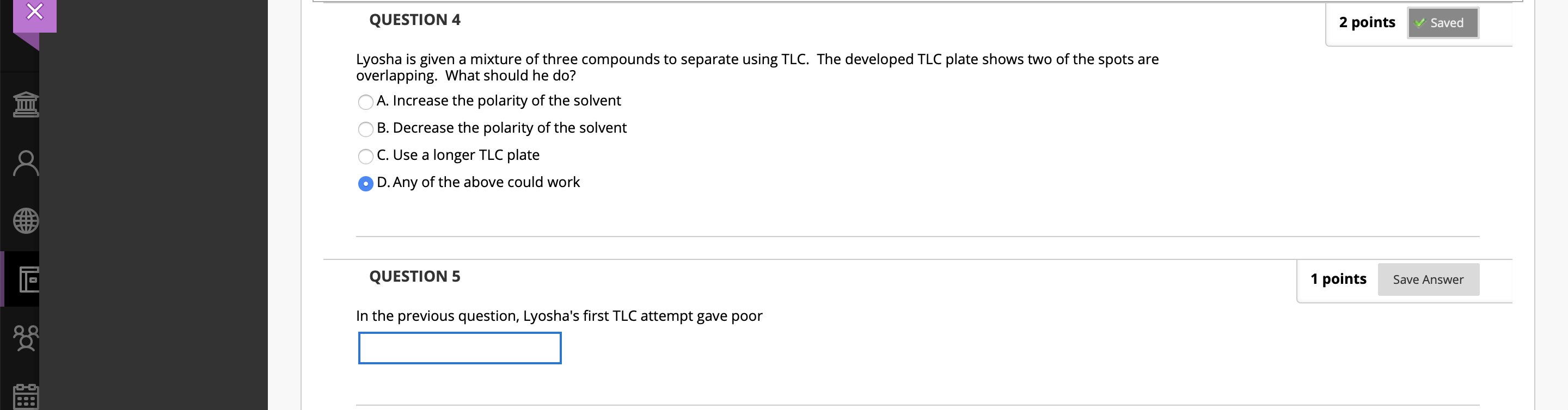 Solved х Question 4 2 Points Saved Ti Lyosha Is Given A 