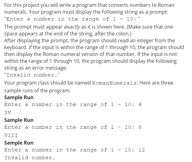 Solved For this project you will write a program that | Chegg.com
