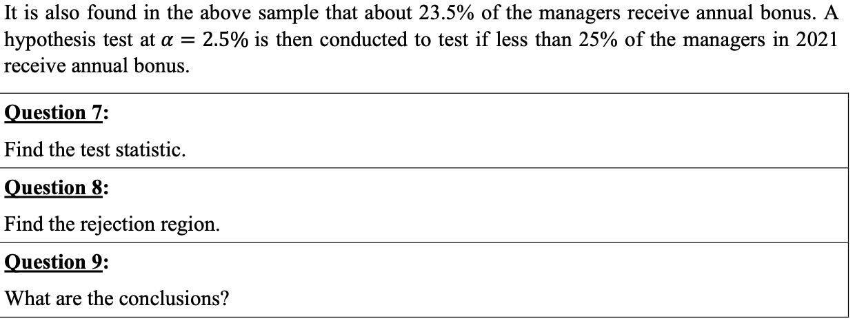 Solved It is also found in the above sample that about 23.5% | Chegg.com
