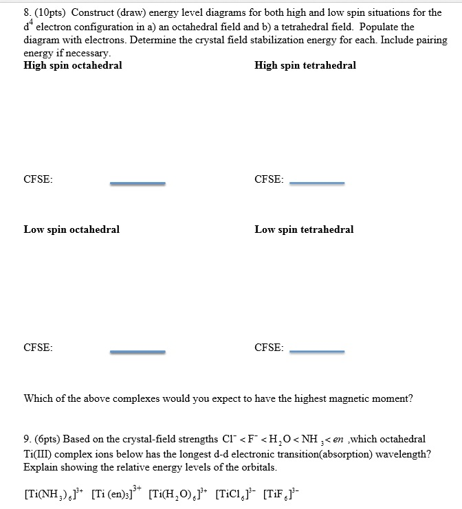 Solved Pts Construct Draw Energy Level Diagrams For Chegg Com