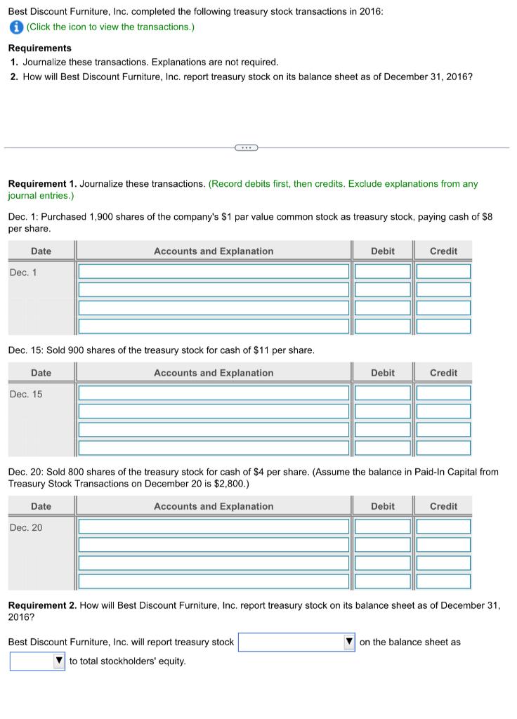 Solved Best Discount Furniture, Inc. completed the following