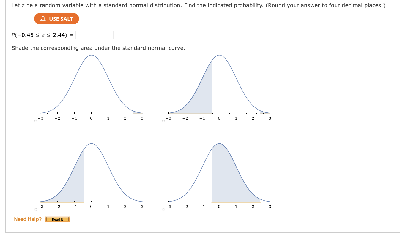 Solved For a normal standard distribution find the