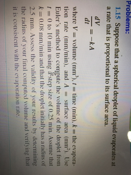 Solved Problems: 1.15 Suppose that a spherical droplet of | Chegg.com