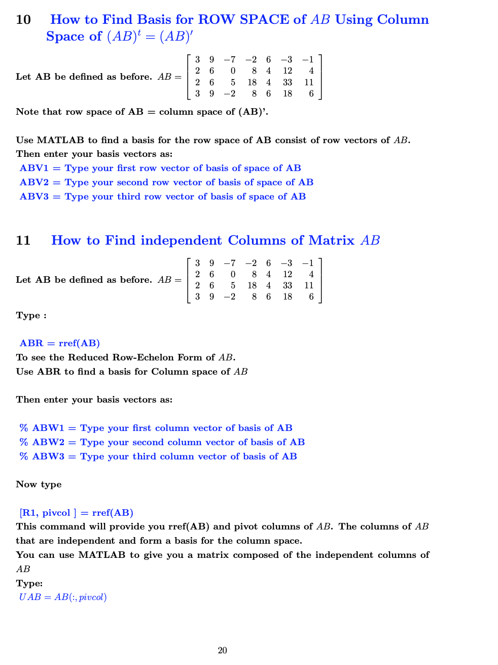 12 How to Find independent Columns of Matrix AB You | Chegg.com