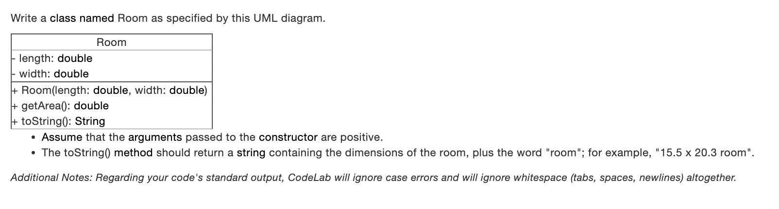 Solved Write a class named Room as specified by this UML | Chegg.com