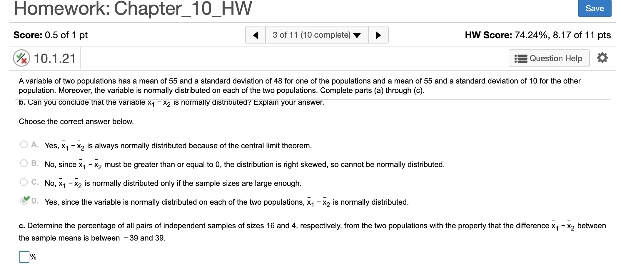 Solved Homework: Chapter_10_HW Save 3 of 11 (10 complete) HW | Chegg.com
