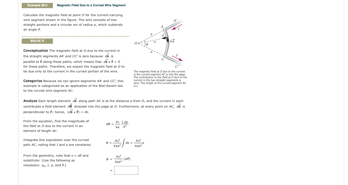 Solved Example 30.2 Field Due to a Curved Wire