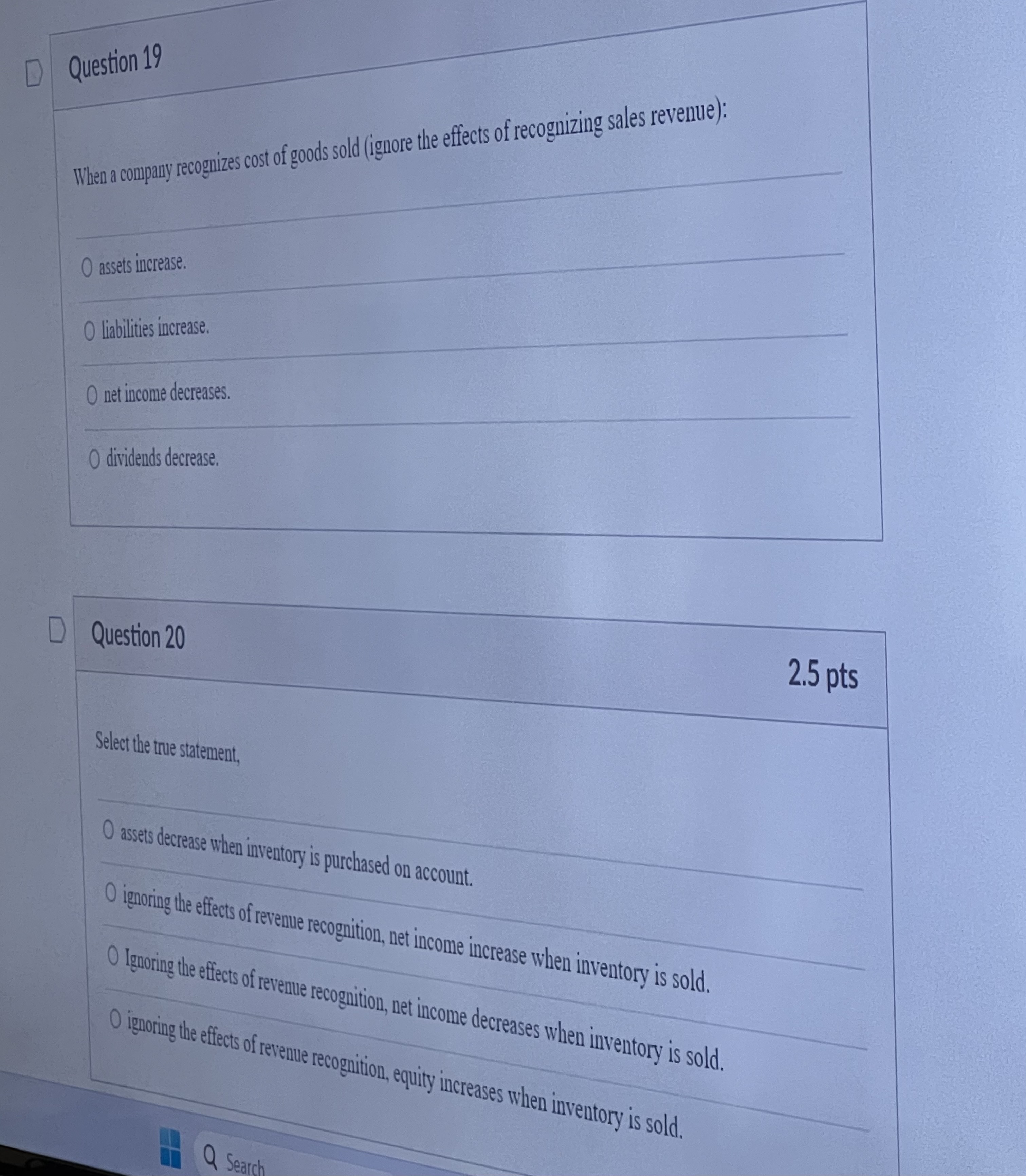 recognizing cost of goods sold affects quizlet