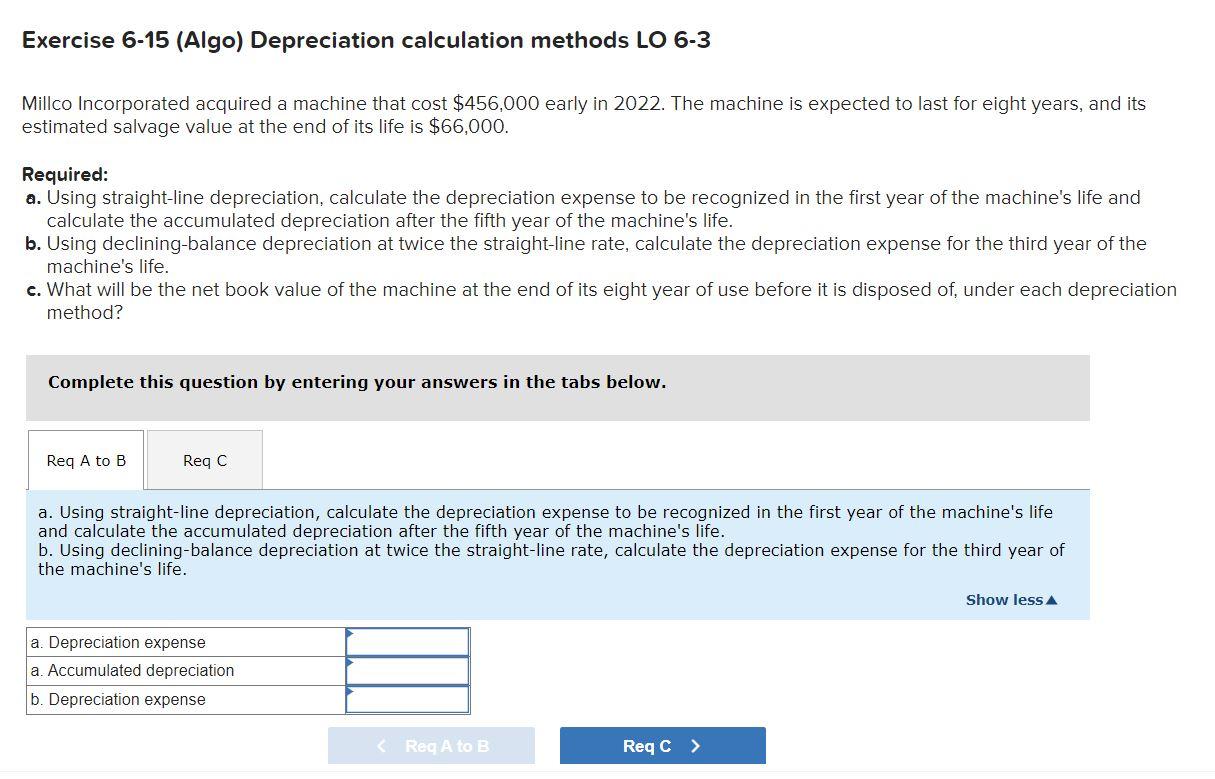 Solved Exercise 615 (Algo) Depreciation calculation methods