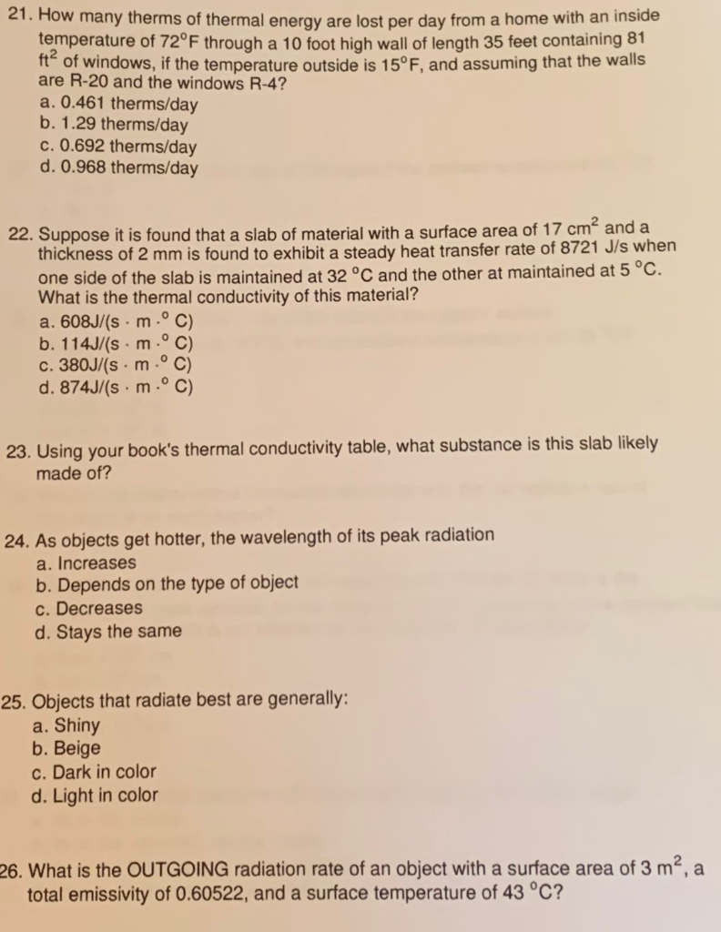Solved 21. How many therms of thermal energy are lost per