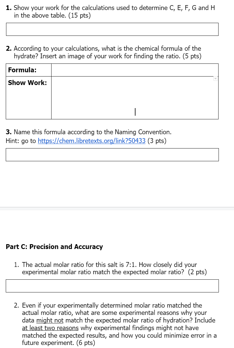 Solved 1. What is the molar mass of your salt? (2 pts) 2. | Chegg.com