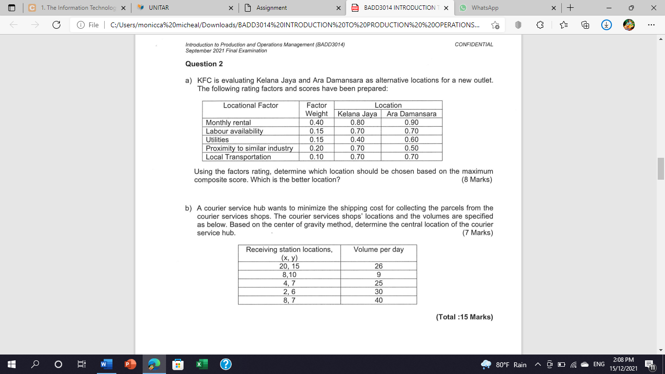 Solved C 1. The Information Technolog X UNITAR Assignment DE | Chegg.com