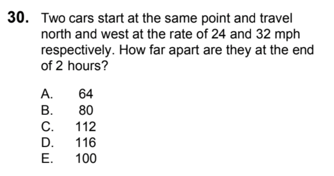 Solved 30. Two cars start at the same point and travel north | Chegg.com