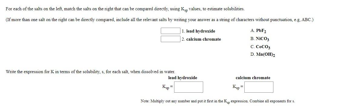 Solved For each of the salts on the left, match the salts on | Chegg.com