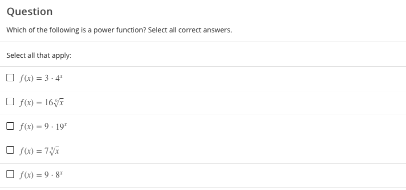 Solved Question Which of the following is a power function? | Chegg.com