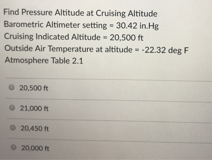 Solved Find Pressure Altitude at Cruising Altitude