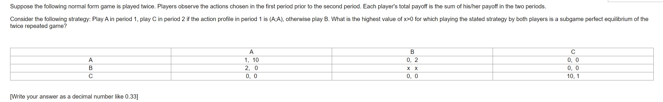 Solved Suppose the following normal form game is played | Chegg.com