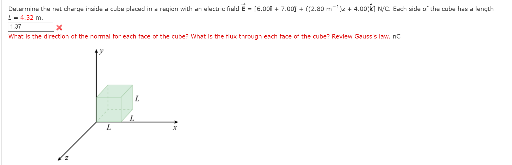 Determine The Net Charge Inside A Cube Placed In Chegg Com