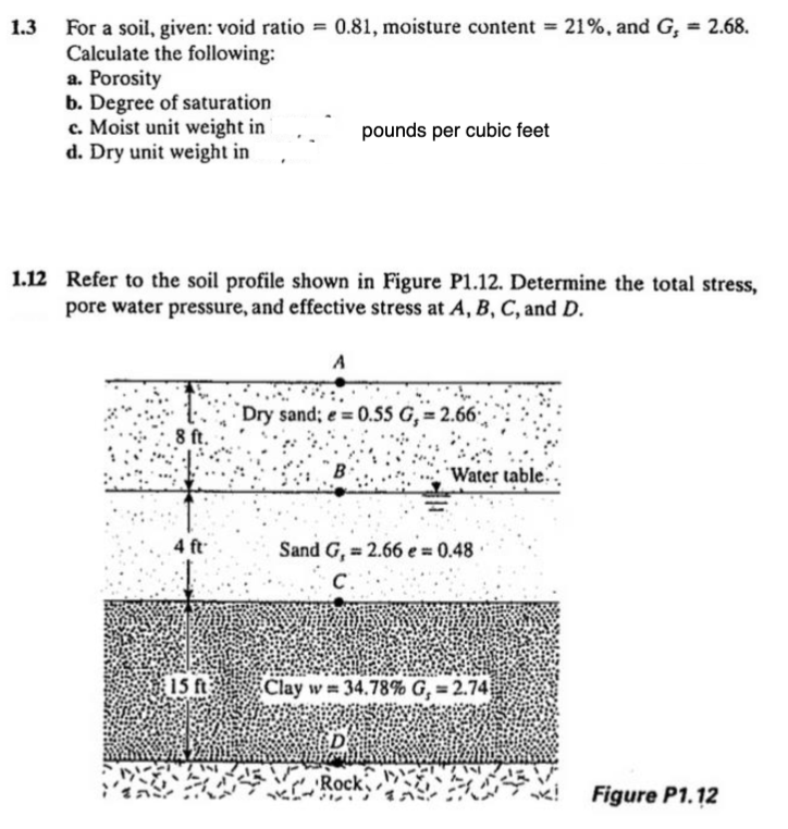 Solved 1.3 For a soil, given: void ratio = 0.81, moisture | Chegg.com