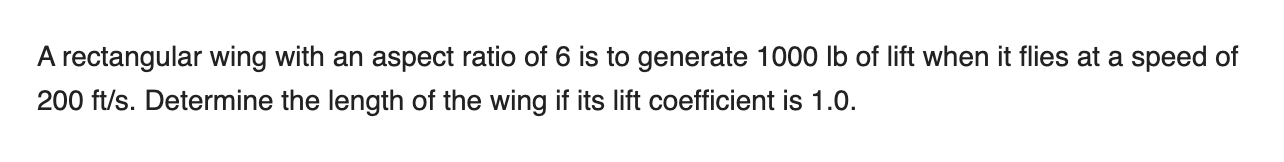 Solved A rectangular wing with an aspect ratio of 6 is to | Chegg.com
