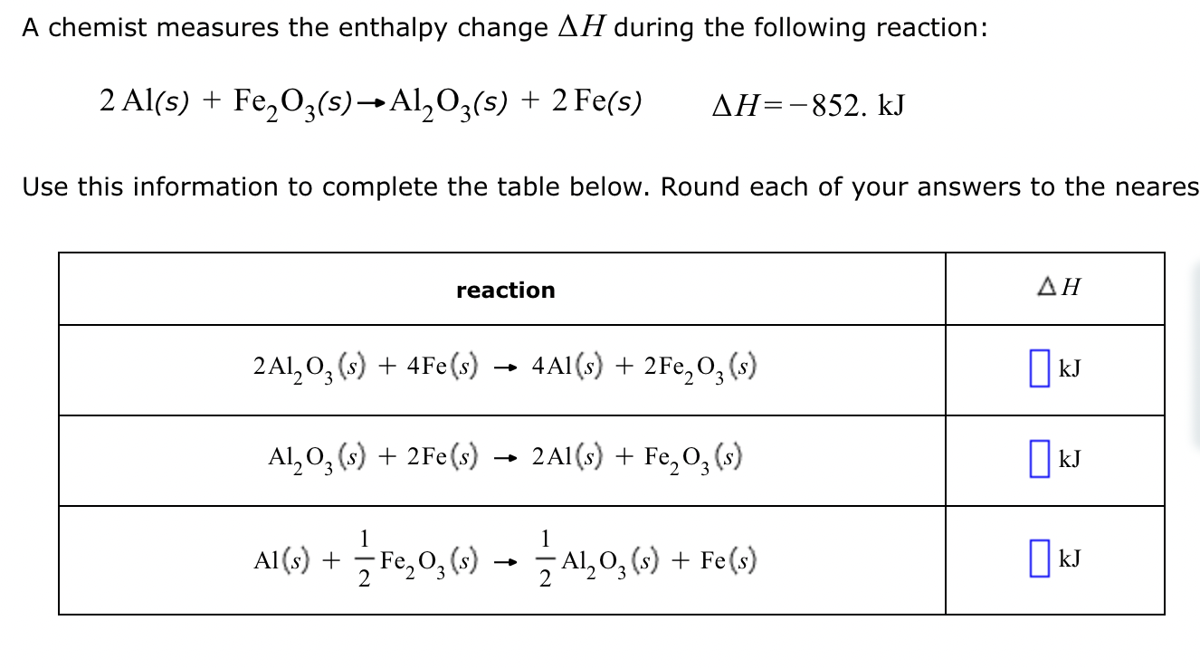 Solved A chemist measures the enthalpy change ΔH during the | Chegg.com