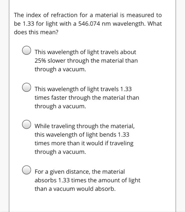 Solved The index of refraction for a material is measured to | Chegg.com