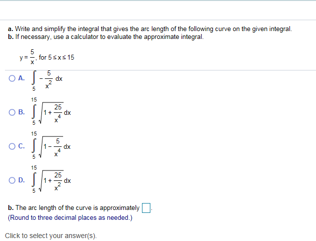 Solved A. Write And Simplify The Integral That Gives The Arc | Chegg.com