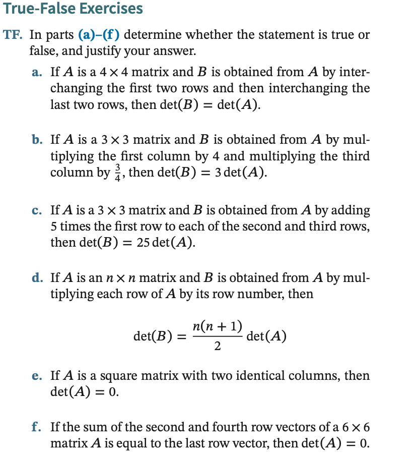 Solved A. If A Is A 4×4 Matrix And B Is Obtained From A By | Chegg.com