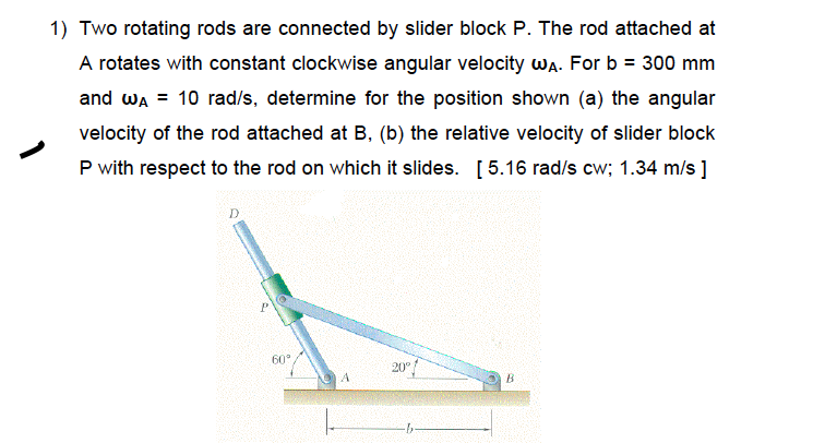 Solved 1) Two Rotating Rods Are Connected By Slider Block P. | Chegg.com