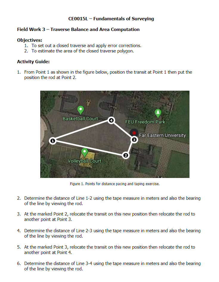 Solved CE0015L - Fundamentals of Surveying Field Work 3 - | Chegg.com