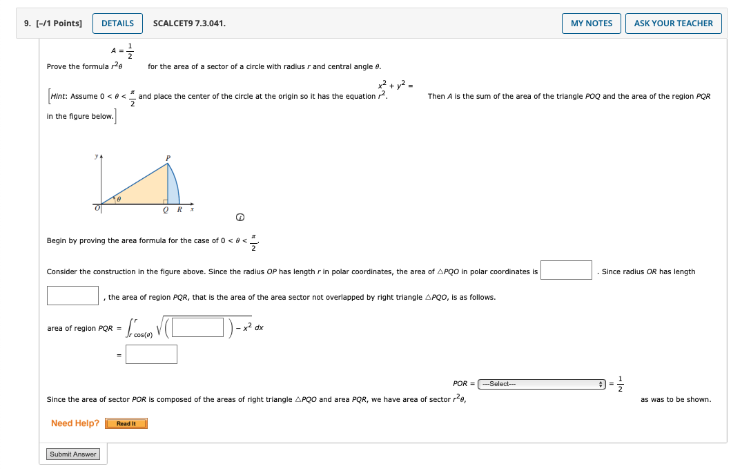 Solved A=21 Prove the formula r2θ for the area of a sector | Chegg.com