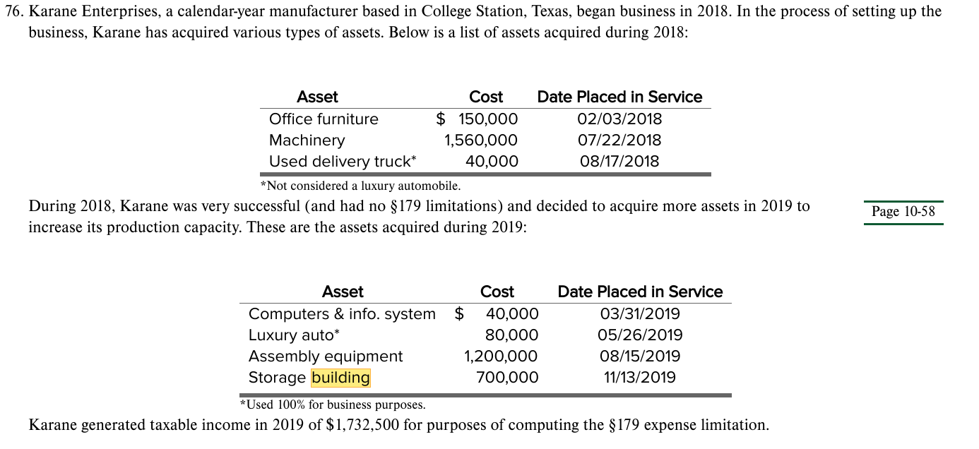 76 Karane Enterprises A Calendar Year Manufactur Chegg Com