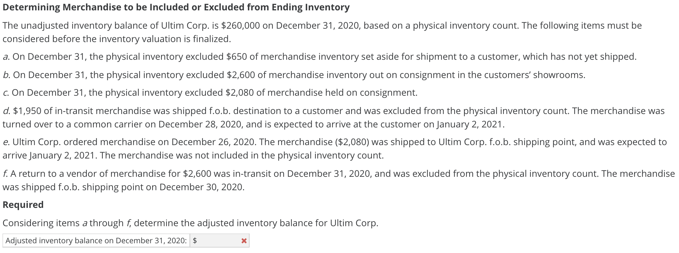 Solved Determining Merchandise to be included or Excluded
